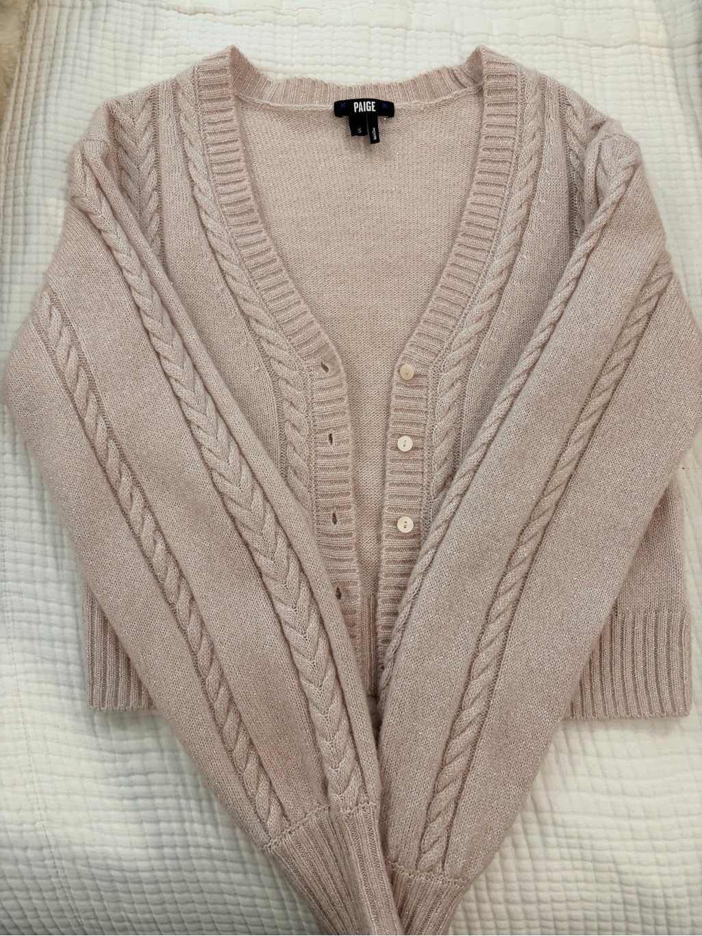 Paige Dusty Blush Cable-Trim V-Neck Cardigan